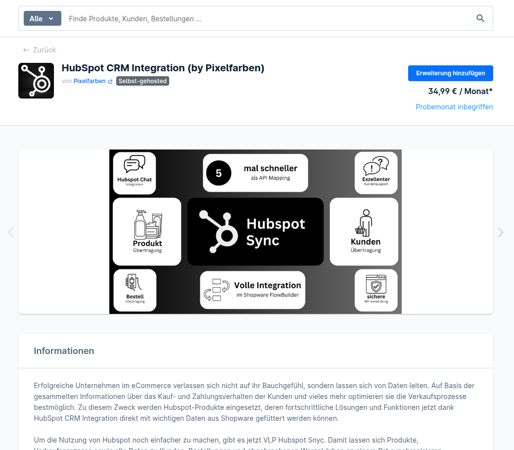 Download HubSpot CRM Integration Plugin from Shopware Store